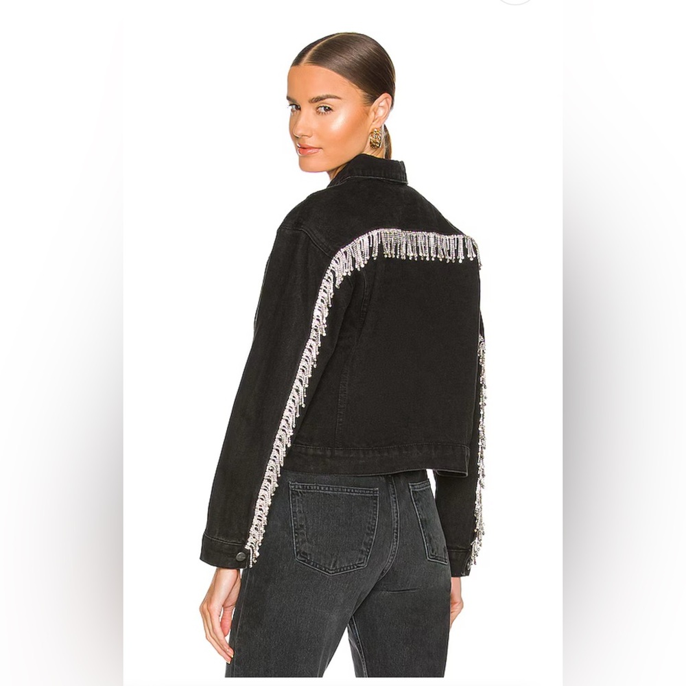 Raya Rhinestone Fringe Jacket in Washed Black - Superdown